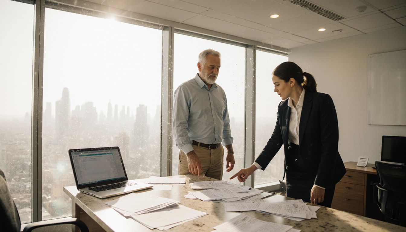 A man discusses mortgage options with a banker in a Dubai bank. A man discusses mortgage options with a banker in a Dubai bank.